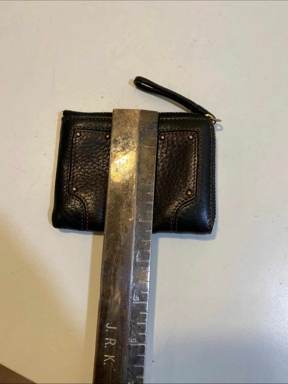 Textured Black Leather Zip Wristlet Wallet